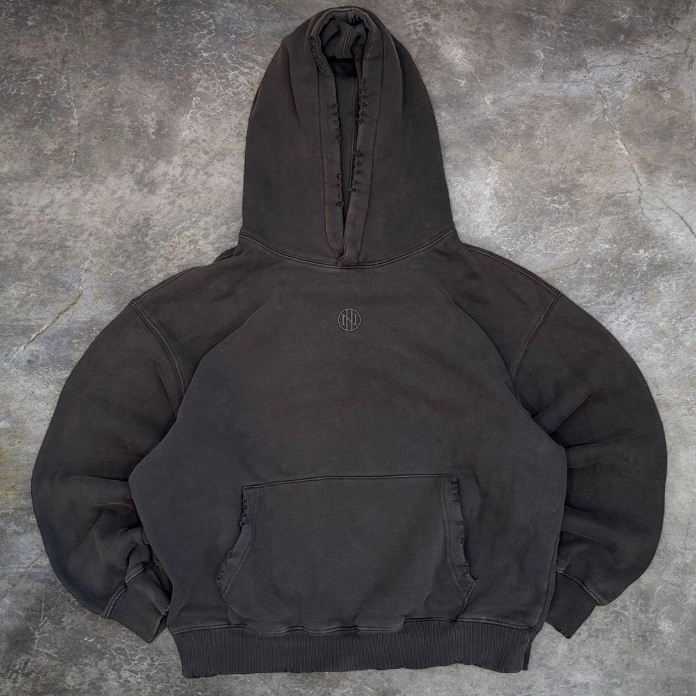 Ninth Hall Boxy Fit Distressed Faded Black Grey Hoodie Mens Medium Skater Grunge